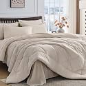 HEVUMYI 7-Piece Oversized Queen Comforter Set, Beige Bed in a Bag