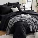 HEVUMYI 7-Piece Oversized Queen Comforter Set, Black Bed in a Bag