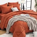 HEVUMYI 7-Piece Queen Comforter Set, Burnt Orange Bed in a Bag