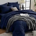 HEVUMYI 7-Piece Queen Comforter Set, Navy Bed in a Bag