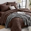 HEVUMYI 7-Piece Queen Comforter Set, Brown Bed in a Bag