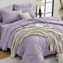 HEVUMYI 7-Piece Queen Comforter Set, Light Purple Bed in a Bag