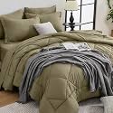 HEVUMYI 7-Piece Queen Comforter Set, Olive Green Bed in a Bag