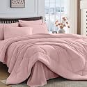 HEVUMYI 7-Piece Queen Comforter Set, Dusty Pink Bed in a Bag
