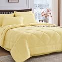 HEVUMYI 7-Piece Queen Comforter Set, Cream Yellow Bed in a Bag