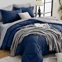 HEVUMYI 7-Piece Queen Comforter Set, Navy Blue &amp; Grey Bed in a Bag
