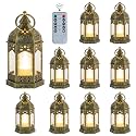 Hewory 10PCS Gold Mini Lanterns for Party Decoration, Remote LED Candles