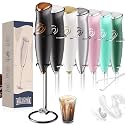 Milk Frother With Stand Milk Frother Wand Coffee Frother Handheld Drink Mixer Handheld with 2 Whisks Electric Whisk Stirrers Electric Frother for Coffee Mixer Wand Milk Foamer-Black/Copper