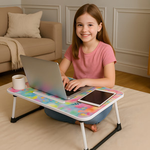 hf harsh fashion wood portable laptop table finish color - digital printed green pre assembled