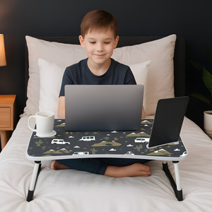 hf harsh fashion wood portable laptop table finish color - digital printed grey pre assembled