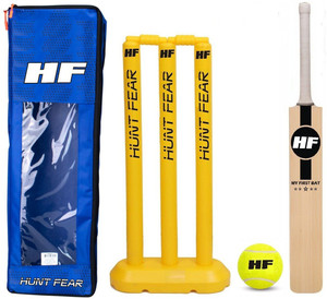 hf my first kit size 3 for age group 8 years juniors cricket kit combo 1 piece wooden cricket bat 1 set 24 plastic wicket set 1 piece tennis ball with 1 pc kitbags cricket kit
