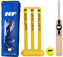 HF MY FIRST KIT SIZE 3 For Age Group 8 Years Juniors Cricket Kit COMBO 1 Piece Wooden Cricket Bat 1 Set 24'' Plastic Wicket Set 1 Piece Tennis Ball With 1 Pc Kitbags Cricket Kit