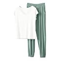 HGps8w Women's Modal Soft Summer Pajamas Sets, Loose V Neck Short Sleeve Top Joggers Pants Matching 2 Piece Lounge Outfits