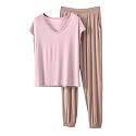 HGps8w Women's Modal Soft Summer Pajamas Sets, Loose V Neck Short Sleeve Top Joggers Pants Matching 2 Piece Lounge Outfits