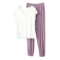 HGps8w Women's Modal Soft Summer Pajamas Sets, Loose V Neck Short Sleeve Top Joggers Pants Matching 2 Piece Lounge Outfits