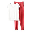 HGps8w Women's Modal Soft Summer Pajamas Sets, Loose V Neck Short Sleeve Top Joggers Pants Matching 2 Piece Lounge Outfits