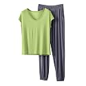 HGps8w Women's Modal Soft Summer Pajamas Sets, Loose V Neck Short Sleeve Top Joggers Pants Matching 2 Piece Lounge Outfits