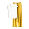 HGps8w Women's Short Sleeve Summer Pajamas Sets, Loose V Neck Top Matching Wide Leg Pants Soft Modal 2 Piece Lounge Outfits