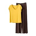 HGps8w Women's Short Sleeve Summer Pajamas Sets, Loose V Neck Top Matching Wide Leg Pants Soft Modal 2 Piece Lounge Outfits