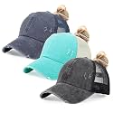 HH HOFNEN Ponytail Hat for Women Washed Distressed Baseball Cap Ponycaps