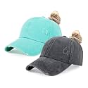 HH HOFNEN Ponytail Hat for Women Washed Distressed Baseball Cap Ponycaps