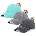 HH HOFNEN Ponytail Hat for Women Washed Distressed Baseball Cap Ponycaps