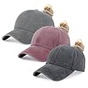 HH HOFNEN Ponytail Hat for Women Washed Distressed Baseball Cap Ponycaps