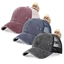 HH HOFNEN Ponytail Hat for Women Washed Distressed Baseball Cap Ponycaps