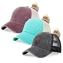 HH HOFNEN Ponytail Hat for Women Washed Distressed Baseball Cap Ponycaps