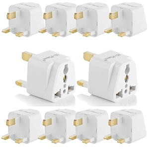 hi-plasst pack of 10 type g universal travel adapter - uk plug adapter for indian pins compatible with uk dubai singapore hong kong ireland - 3-pin socket converter for phone laptop camera