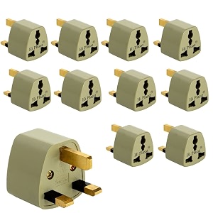 uk plug adapter type-g converter 10pcs for indian pins to use in uk london hong kong uae singapore england dubai iraq ireland kenya macau universal travel adapter-packof 10