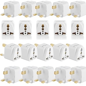 hi-plasst india to uk adapter type-g plug - 20pcs pack - uk converter for indian plugs amp devices dubai singapore malaysia - travel plug adapter with universal socket white