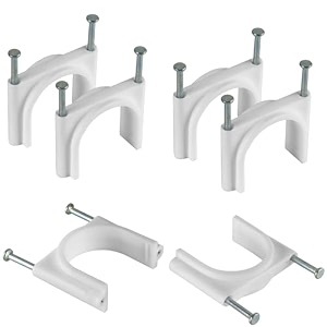 hi-plasst 50mm double nail pipe cable clips pack of 100  2 inch cpvc amp upvc pipe clips with metal nails for wire fastening cord management and cable protection white