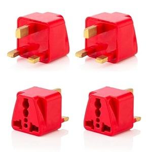 hi-plasst india to uk adapter type-g plug - 4pcs pack - uk travel converter for indian plugs for use in dubai singapore hong kong maldives - compact amp durable red