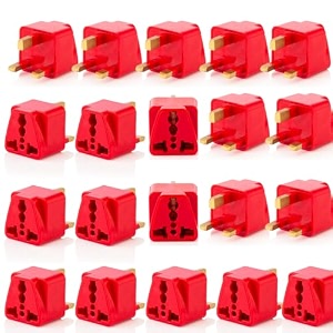 hi-plasst india to uk adapter type-g plug - 20pcs pack - uk travel converter for indian plugs for use in dubai singapore hong kong maldives - compact amp durable red