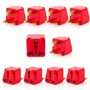 hi-plasst india to uk adapter type-g plug - 10pcs pack - uk travel converter for indian plugs for use in dubai singapore hong kong maldives - compact amp durable red