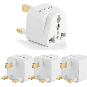 hi-plasst india to uk adapter type-g plug - 4pcs pack - uk converter for indian plugs amp devices dubai singapore malaysia - travel plug adapter with universal socket white