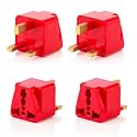Hi-Plasst India to UK Adapter (Type-G Plug) - 4pcs Pack - UK Travel Converter for Indian Plugs for use in Dubai, Singapore, Hong Kong, Maldives - Compact &amp; Durable (Red)