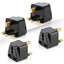 Hi-Plasst Black UK Adapter (Type-G Plug) - 4pcs Pack - UK Travel Converter for Dubai, Singapore, Hong Kong, Malaysia - Compact &amp; Durable India to UK Plug Adapter