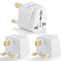 Hi-Plasst India to UK Adapter (Type-G Plug) - 3pcs Pack - UK Converter for Indian Plugs &amp; Devices, Dubai, Singapore, Malaysia - Travel Plug Adapter with Universal Socket (White)