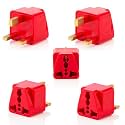 Hi-Plasst India to UK Adapter (Type-G Plug) - 5pcs Pack - UK Travel Converter for Indian Plugs for use in Dubai, Singapore, Hong Kong, Maldives - Compact &amp; Durable (Red)