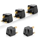 Hi-Plasst Black UK Adapter Type-G Plug 5pcs Pack Travel Converter for Dubai, Singapore, Hong Kong, Malaysia - Compact &amp; Durable India to UK Plug Adapter