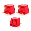 Hi-Plasst India to UK Adapter (Type-G Plug) - 3pcs Pack - UK Travel Converter for Indian Plugs for use in Dubai, Singapore, Hong Kong, Maldives - Compact &amp; Durable (Red)