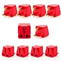 Hi-Plasst India to UK Adapter (Type-G Plug) - 10pcs Pack - UK Travel Converter for Indian Plugs for use in Dubai, Singapore, Hong Kong, Maldives - Compact &amp; Durable (Red)