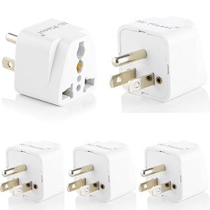 hi-plasst pack of 5 india to usa converter plug - 3 pin type b plug with universal socket us travel adapter converter for united states canada mexico japan taiwan philippines