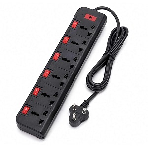 hi-quality 6 socket computer spike extension board with individual onoff switches fuse protected multi plug power strip 6 amp 240v ac black
