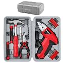 Hi-Spec 3.6V USB Small Power Screwdriver & Home DIY Tool Kit with Case, Red