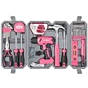 Hi-Spec 8V USB Cordless Drill Driver Home Tool Kit for Home DIY, Pink