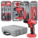 Hi-Spec 8V USB Cordless Drill Driver Home Tool Kit for Home DIY, Red