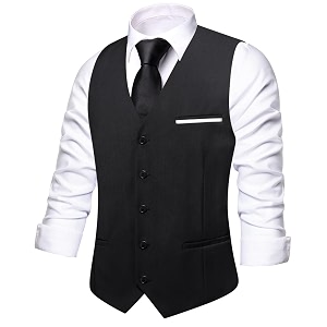 Hi-Tie Mens Formal Solid Suit Vest Slim